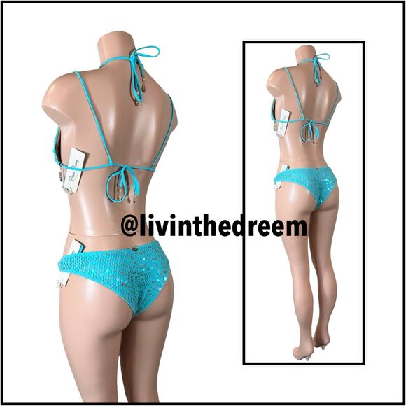 Beach Bunny Winslow Tri Top DD Deana Skimpy Bottom  M- Aqua $366 - Picture 6 of 13